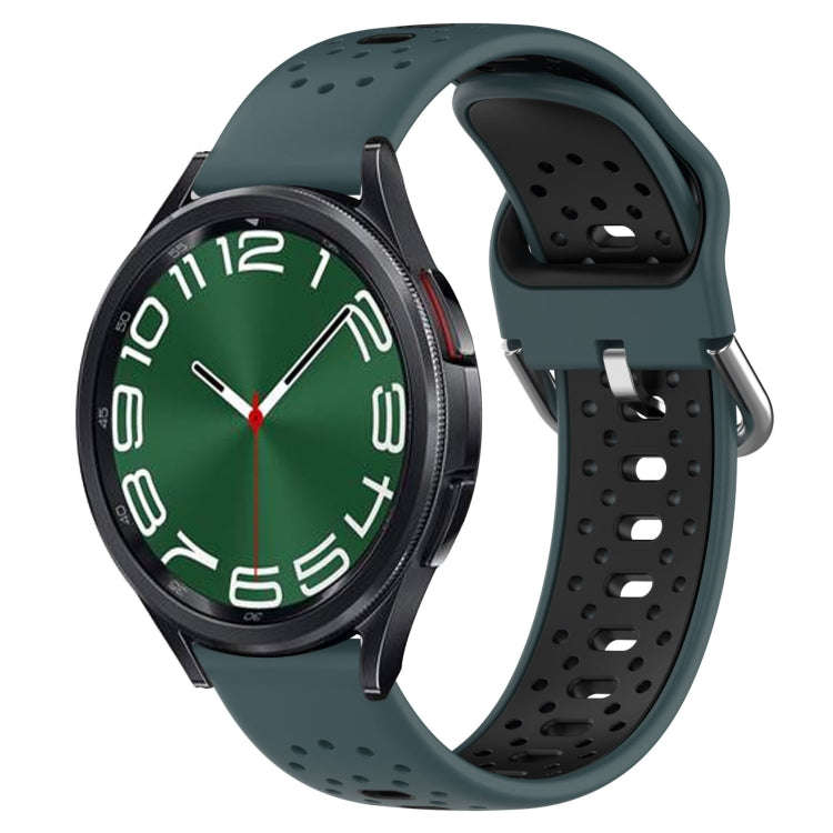 For Samsung Galaxy Watch 6 Classic 47mm 20mm Breathable Two-Color Silicone Watch Band(Olive Green...