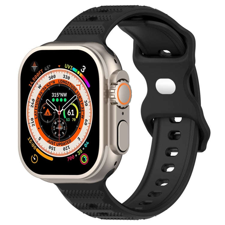 For Apple Watch SE 2022 44mm Reverse Buckle Dot Texture Silicone Watch Band(Black)