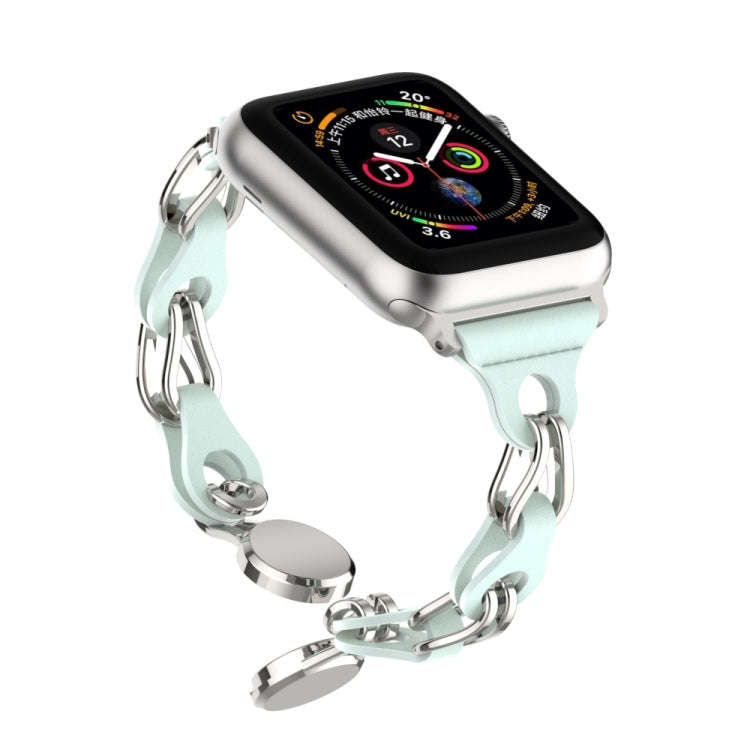 For Apple Watch 38mm Hollow Leather Chain Magnetic Buckle Watch Band(Blue)