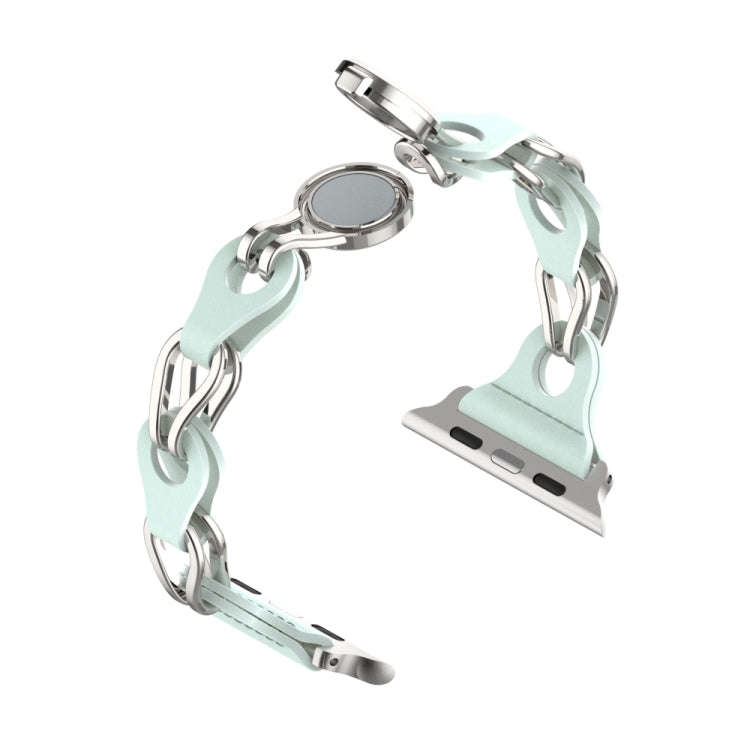 For Apple Watch 38mm Hollow Leather Chain Magnetic Buckle Watch Band(Blue)