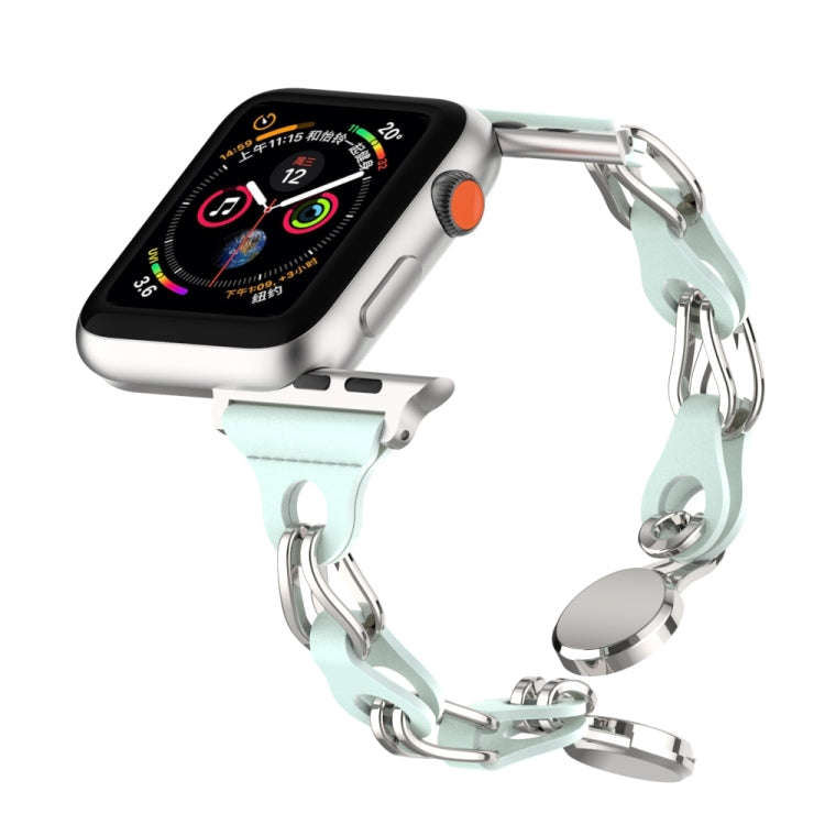 For Apple Watch 38mm Hollow Leather Chain Magnetic Buckle Watch Band(Blue)