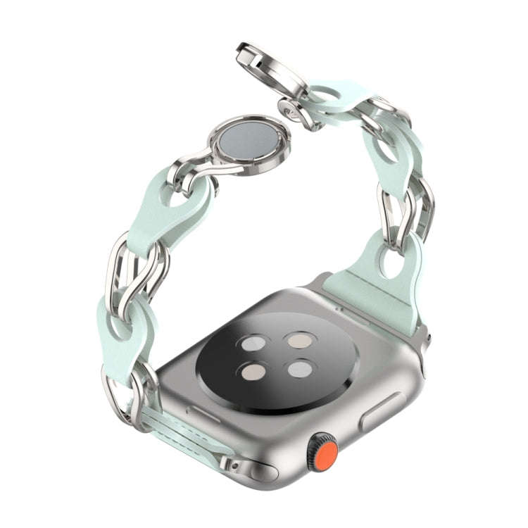 For Apple Watch 38mm Hollow Leather Chain Magnetic Buckle Watch Band(Blue)