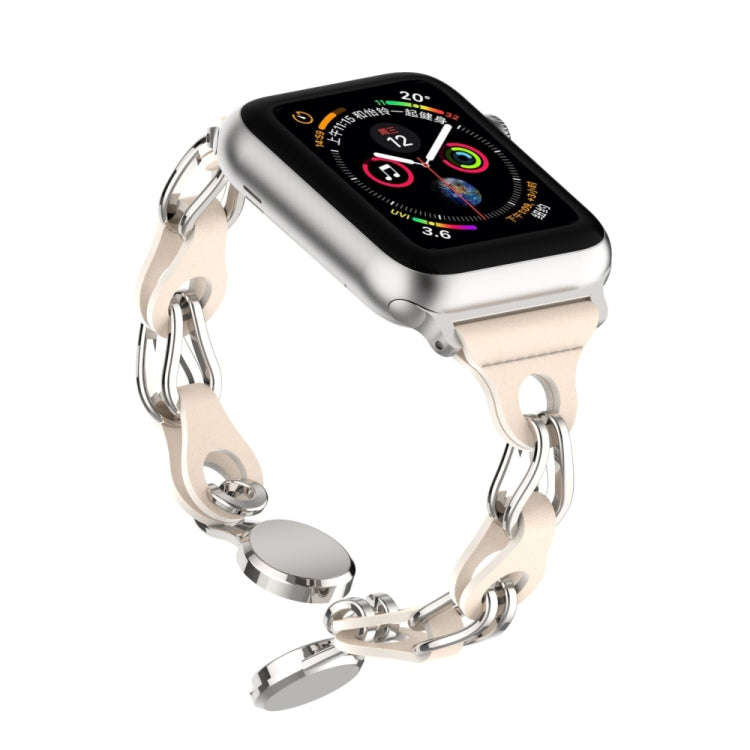 For Apple Watch 2 42mm Hollow Leather Chain Magnetic Buckle Watch Band(Starlight Color)