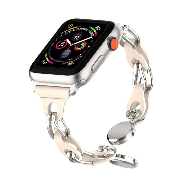For Apple Watch 2 42mm Hollow Leather Chain Magnetic Buckle Watch Band(Starlight Color)