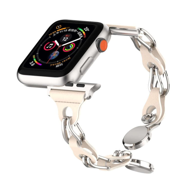 For Apple Watch 2 42mm Hollow Leather Chain Magnetic Buckle Watch Band(Starlight Color)