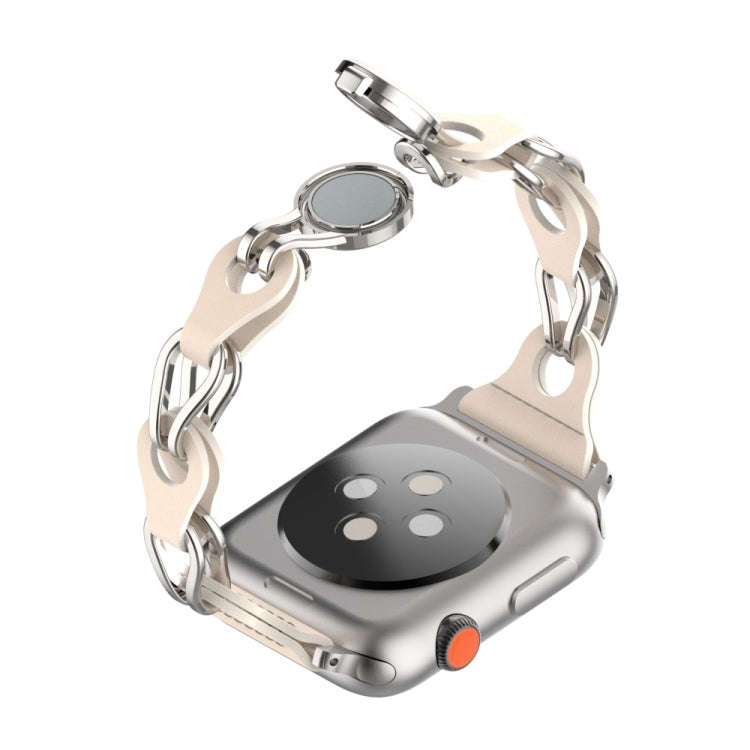 For Apple Watch 2 42mm Hollow Leather Chain Magnetic Buckle Watch Band(Starlight Color)