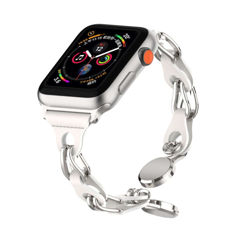 For Apple Watch 3 42mm Hollow Leather Chain Magnetic Buckle Watch Band(White)