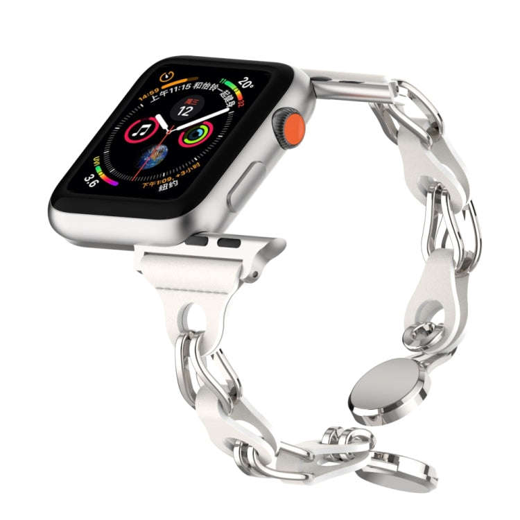 For Apple Watch 3 42mm Hollow Leather Chain Magnetic Buckle Watch Band(White)