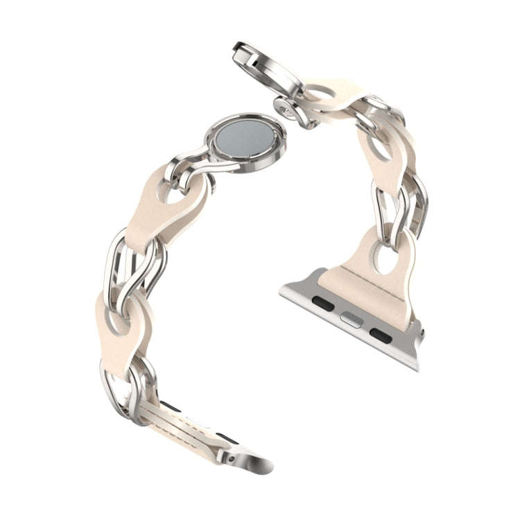 For Apple Watch 3 42mm Hollow Leather Chain Magnetic Buckle Watch Band(Starlight Color)