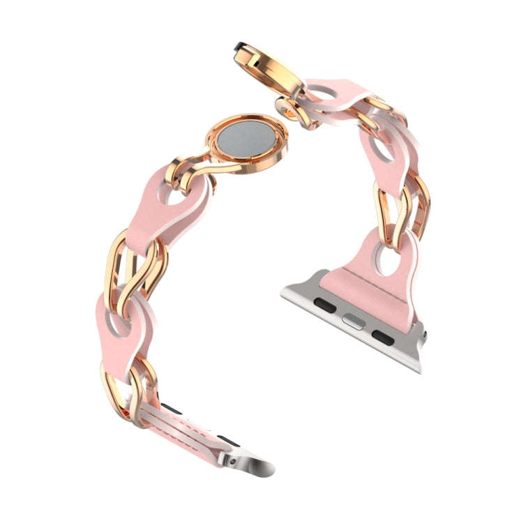 For Apple Watch 4 44mm Hollow Leather Chain Magnetic Buckle Watch Band(Pink)