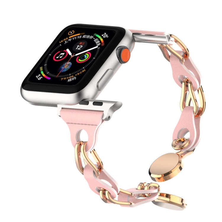 For Apple Watch 4 44mm Hollow Leather Chain Magnetic Buckle Watch Band(Pink)
