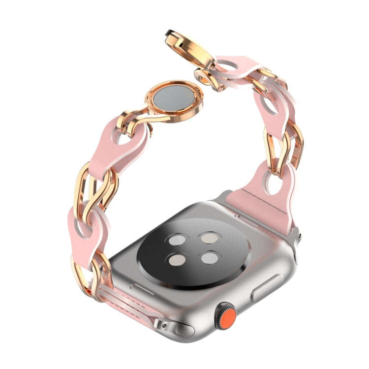 For Apple Watch 4 44mm Hollow Leather Chain Magnetic Buckle Watch Band(Pink)