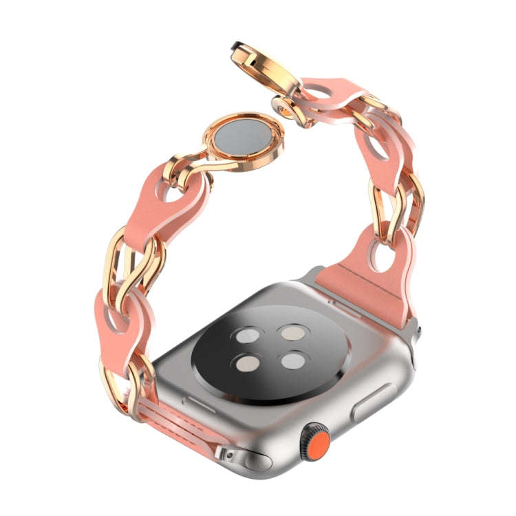 For Apple Watch 5 40mm Hollow Leather Chain Magnetic Buckle Watch Band(Red)