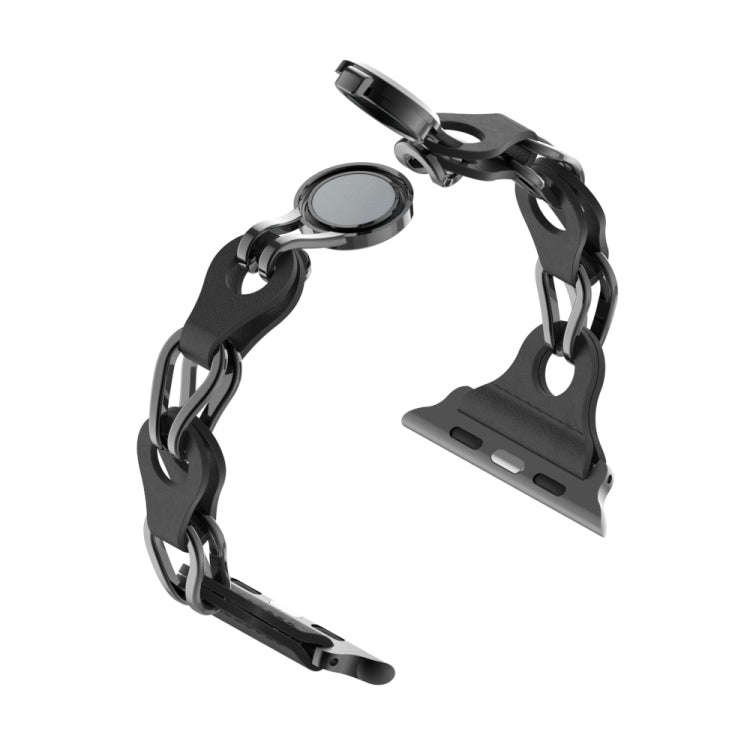 For Apple Watch 8 45mm Hollow Leather Chain Magnetic Buckle Watch Band(Black)