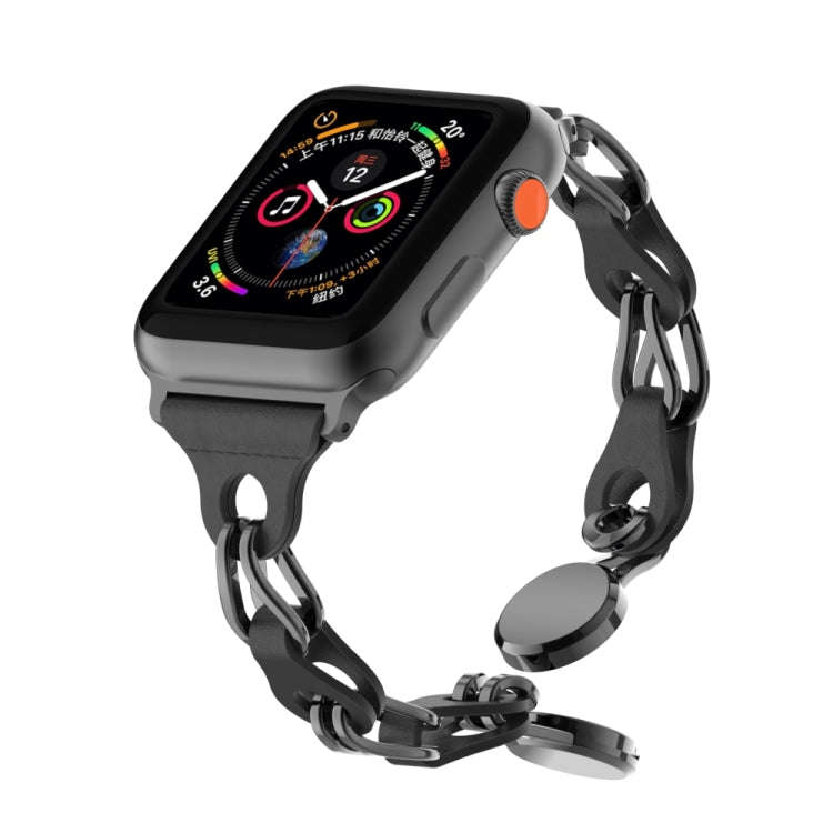 For Apple Watch 8 45mm Hollow Leather Chain Magnetic Buckle Watch Band(Black)