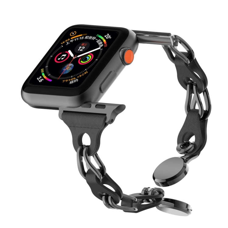 For Apple Watch 8 45mm Hollow Leather Chain Magnetic Buckle Watch Band(Black)