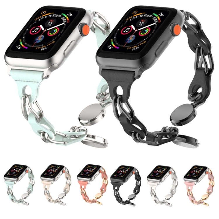 For Apple Watch SE 2022 40mm Hollow Leather Chain Magnetic Buckle Watch Band(Blue)