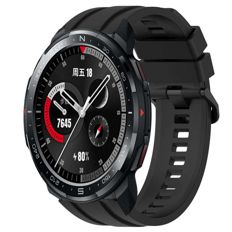 For Honor Watch GS Pro Long & Short Sports Solid Color Silicone Watch Band Set(Black)