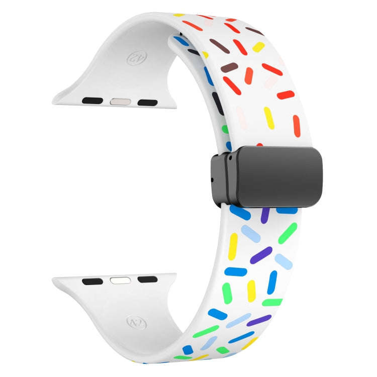For Apple Watch 8 41mm Rainbow Dots Silicone Magnetic Black Buckle Watch Band(White)