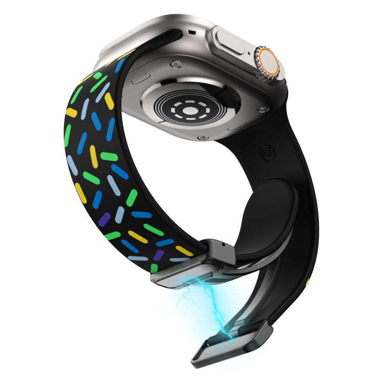 For Apple Watch 8 41mm Rainbow Dots Silicone Magnetic Black Buckle Watch Band(Black)