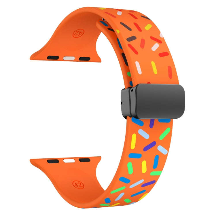 For Apple Watch 8 41mm Rainbow Dots Silicone Magnetic Black Buckle Watch Band(Orange)