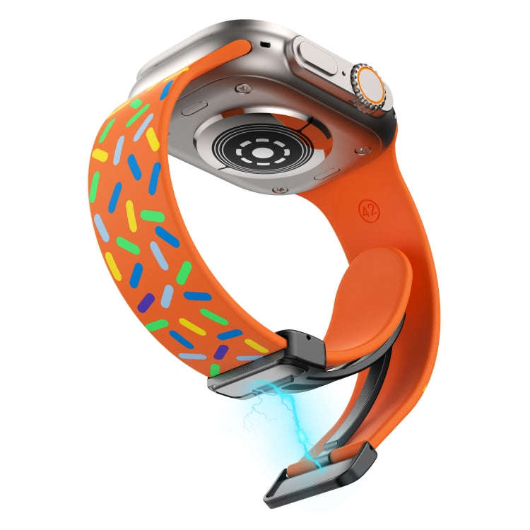 For Apple Watch 8 41mm Rainbow Dots Silicone Magnetic Black Buckle Watch Band(Orange)