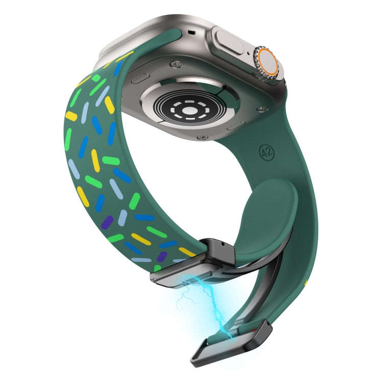 For Apple Watch 8 41mm Rainbow Dots Silicone Magnetic Black Buckle Watch Band(Green)