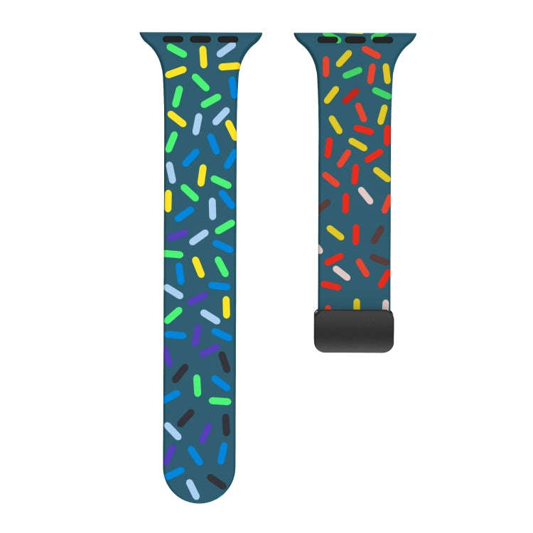 For Apple Watch 8 41mm Rainbow Dots Silicone Magnetic Black Buckle Watch Band(Blue)