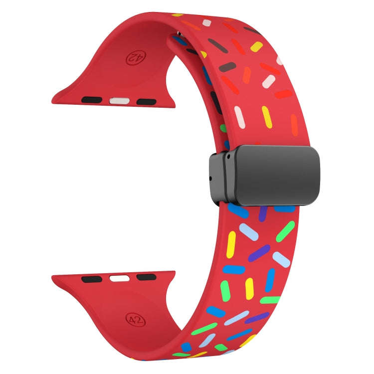 For Apple Watch 6 44mm Rainbow Dots Silicone Magnetic Black Buckle Watch Band(Red)