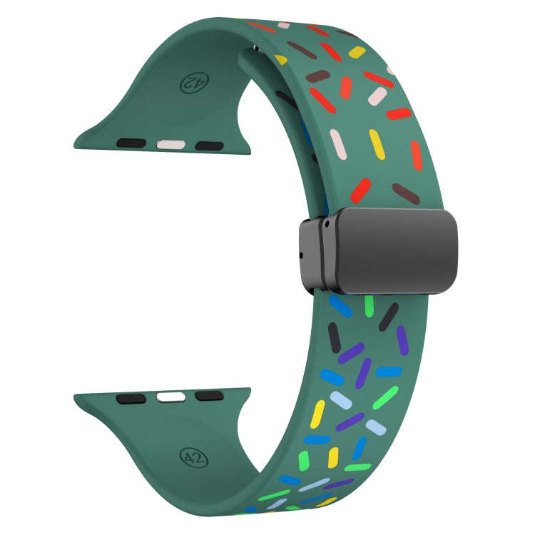 For Apple Watch 6 44mm Rainbow Dots Silicone Magnetic Black Buckle Watch Band(Green)