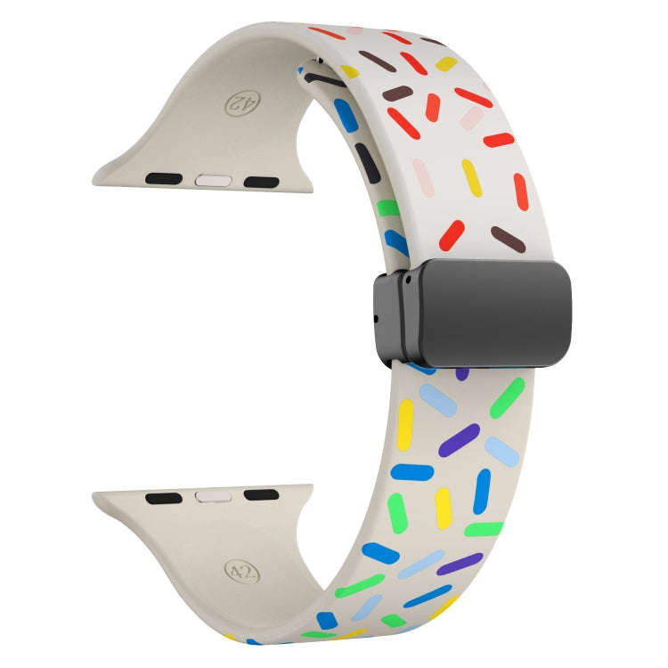 For Apple Watch 4 44mm Rainbow Dots Silicone Magnetic Black Buckle Watch Band(Starlight Color)