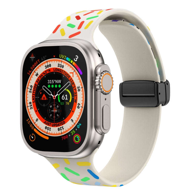 For Apple Watch 3 42mm Rainbow Dots Silicone Magnetic Black Buckle Watch Band(Starlight Color)