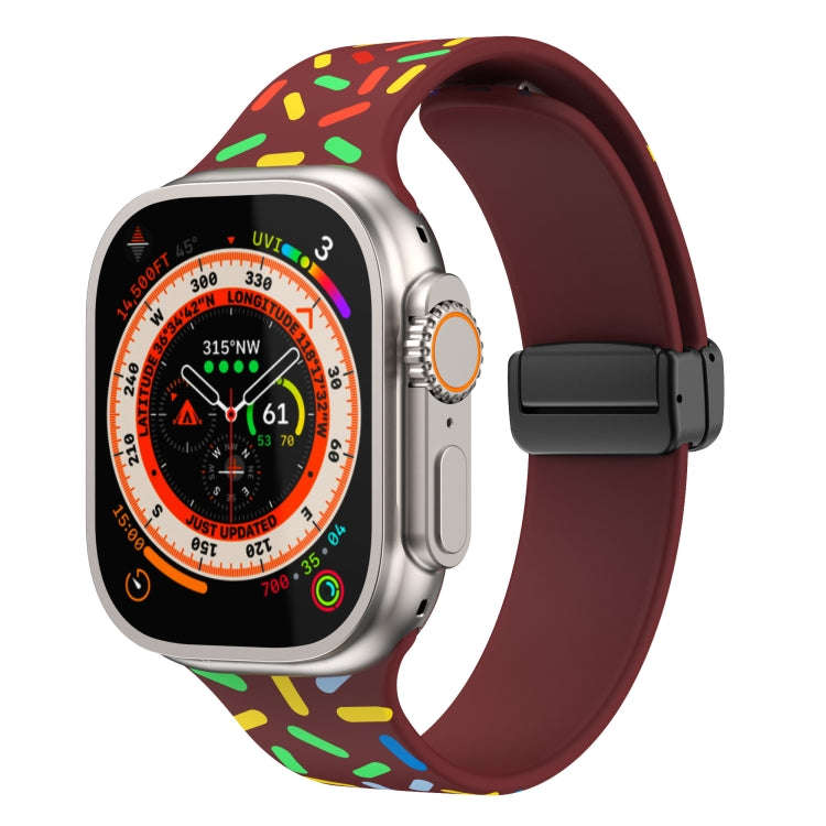 For Apple Watch 3 42mm Rainbow Dots Silicone Magnetic Black Buckle Watch Band(Wine)