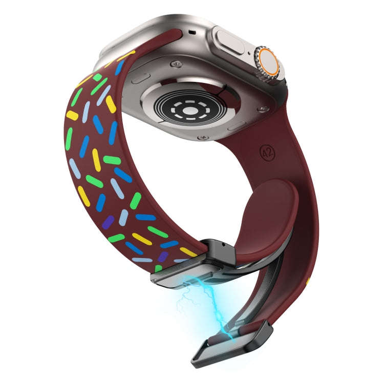 For Apple Watch 3 42mm Rainbow Dots Silicone Magnetic Black Buckle Watch Band(Wine)