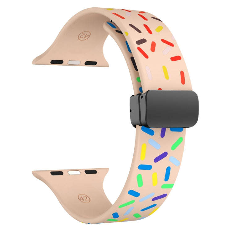 For Apple Watch 3 42mm Rainbow Dots Silicone Magnetic Black Buckle Watch Band(Pink)