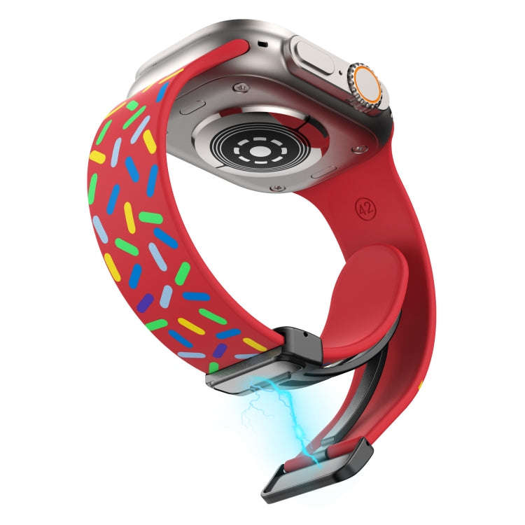 For Apple Watch 38mm Rainbow Dots Silicone Magnetic Black Buckle Watch Band(Red)