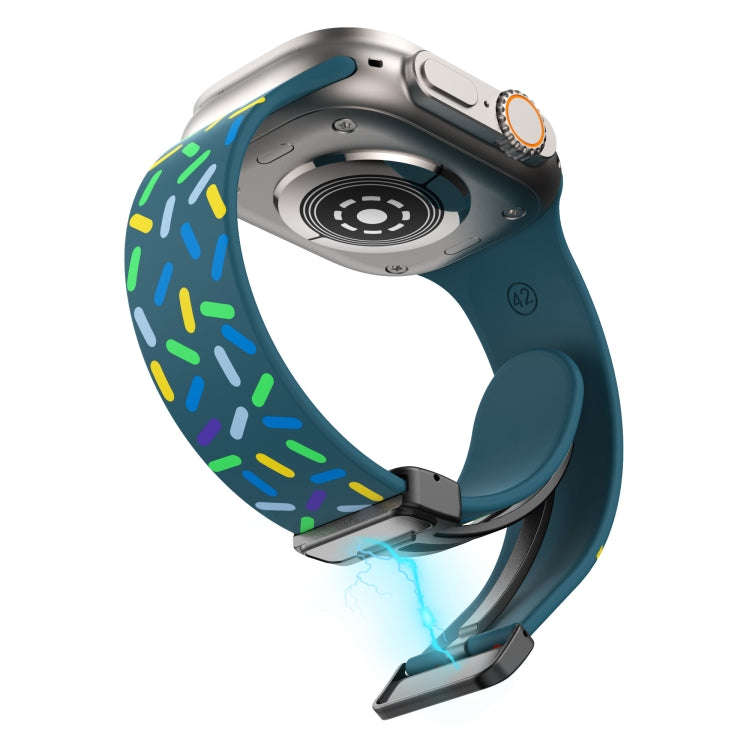 For Apple Watch 38mm Rainbow Dots Silicone Magnetic Black Buckle Watch Band(Blue)