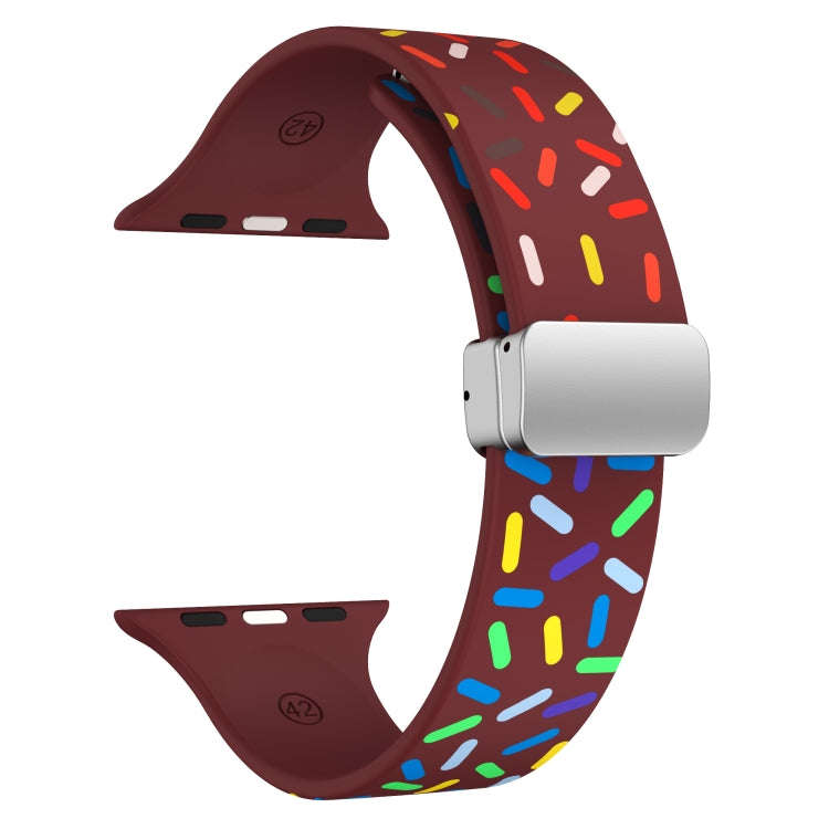 For Apple Watch 5 44mm Rainbow Dots Silicone Magnetic Buckle Watch Band(Wine)