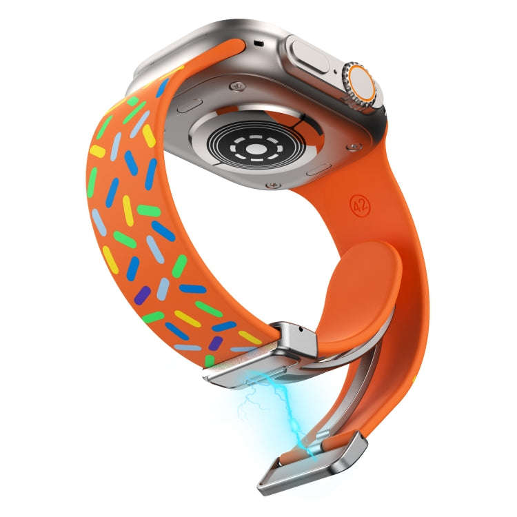For Apple Watch 3 38mm Rainbow Dots Silicone Magnetic Buckle Watch Band(Orange)