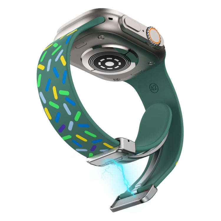 For Apple Watch 3 38mm Rainbow Dots Silicone Magnetic Buckle Watch Band(Green)