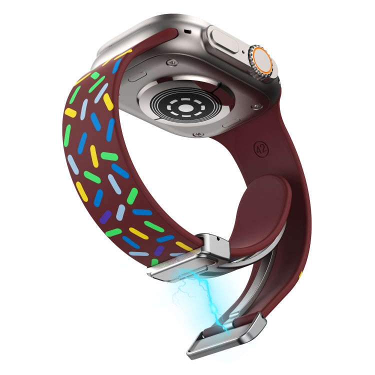 For Apple Watch 2 42mm Rainbow Dots Silicone Magnetic Buckle Watch Band(Wine)