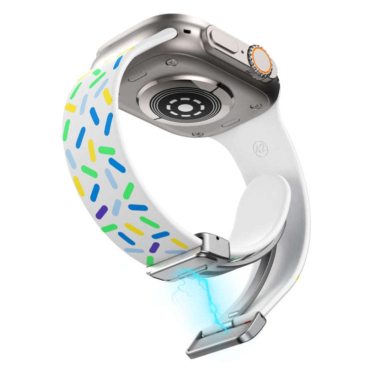 For Apple Watch 2 38mm Rainbow Dots Silicone Magnetic Buckle Watch Band(White)