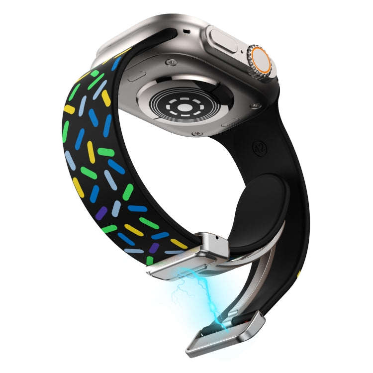 For Apple Watch 2 38mm Rainbow Dots Silicone Magnetic Buckle Watch Band(Black)