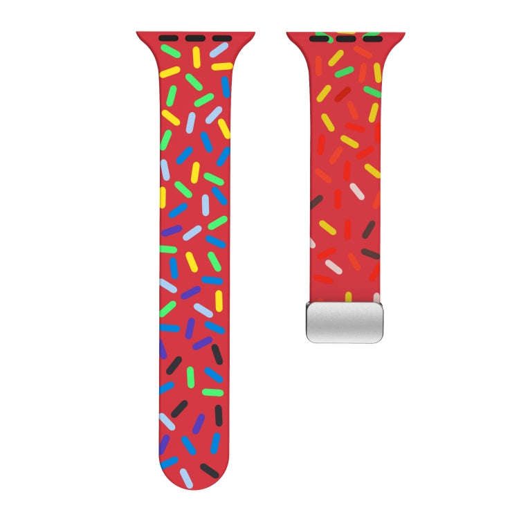 For Apple Watch 42mm Rainbow Dots Silicone Magnetic Buckle Watch Band(Red)