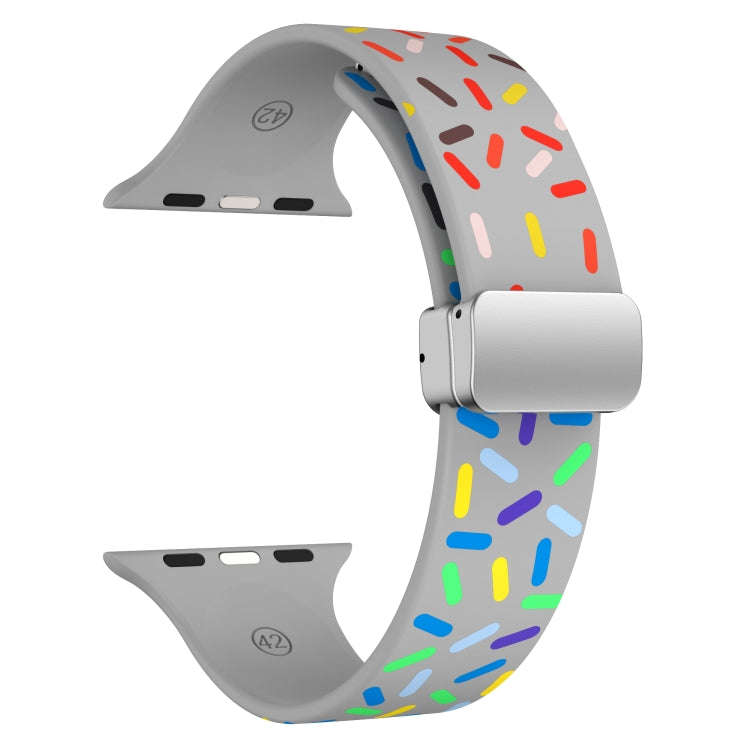 For Apple Watch 42mm Rainbow Dots Silicone Magnetic Buckle Watch Band(Gray)