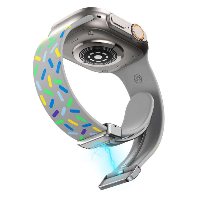 For Apple Watch 42mm Rainbow Dots Silicone Magnetic Buckle Watch Band(Gray)