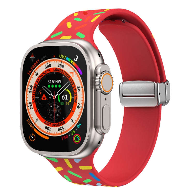 For Apple Watch 38mm Rainbow Dots Silicone Magnetic Buckle Watch Band(Red)
