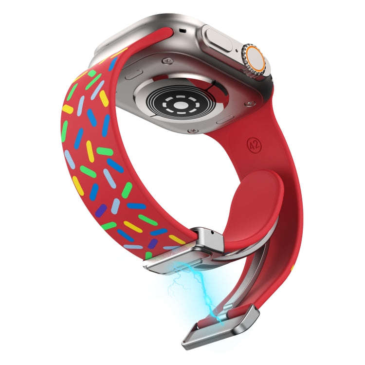 For Apple Watch 38mm Rainbow Dots Silicone Magnetic Buckle Watch Band(Red)