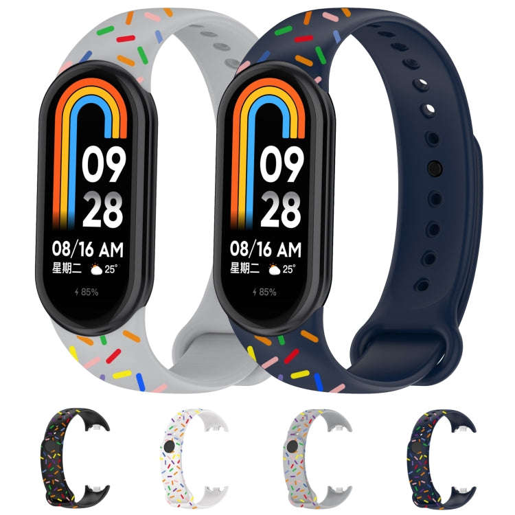 For Xiaomi Band 8 Sports Rainbow Dots Silicone Buckle Watch Band(Midnight Blue)