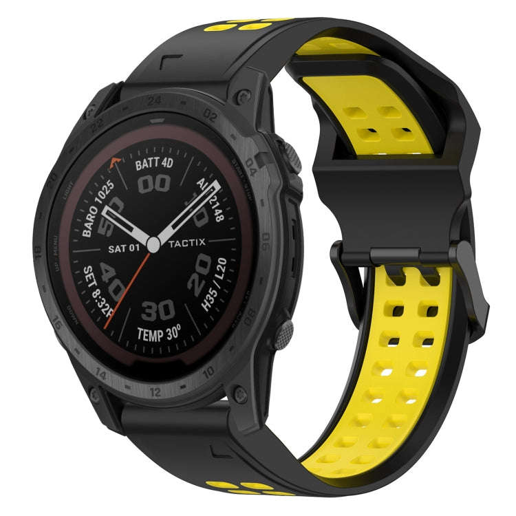 For Garmin Fenix 7 Pro 47mm Two Color Reverse Buckle 22mm Silicone Watch Band(Black+Yellow)
